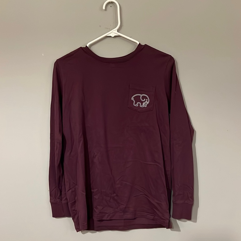 Ivory Ella Maroon pocket elephant long-sleeve tee